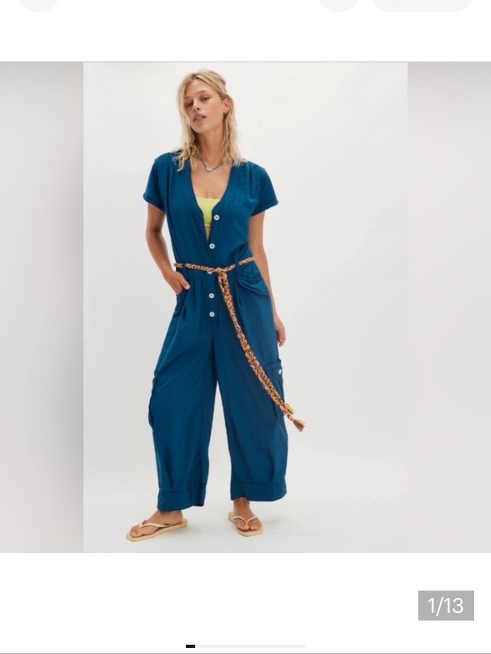 Free People Navy Blue Utility Jumpsuit with Rope Belt